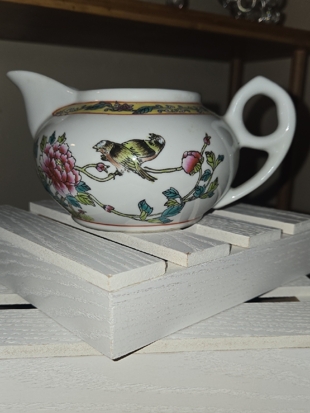 White Porcelain Bird & Floral Creamer - Elegant Home Accent